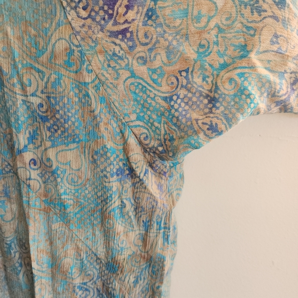 Plus Side Short Sleeve Tunic Beach Cover Floral Blue Gray Asymmetrical Hem 4x - Picture 9 of 10
